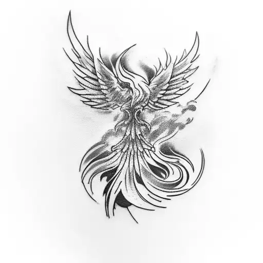 Phoenix At The Center Of The Forearm With Flames And Other Stuff Around