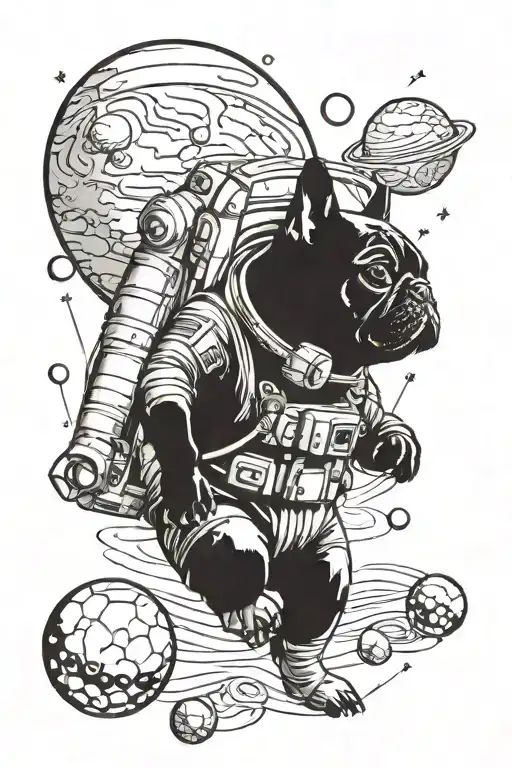 Astronaut French Bulldog And Planet Mars And Space