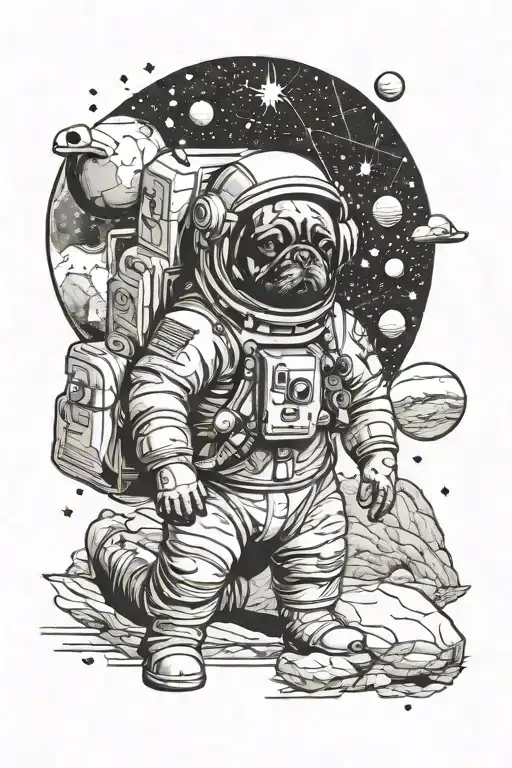 Astronaut French Bulldog And Planet Mars And Space