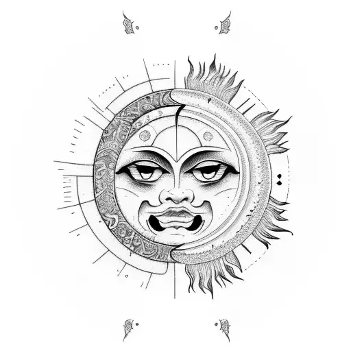 Sun And Moon Drawed In A Vase