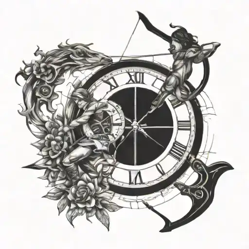 Clock And Sagittarius Archer Shooting