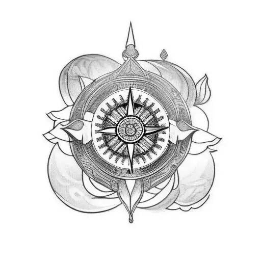 Shoulder Tatoo Of Compass With Lotus On The Arm