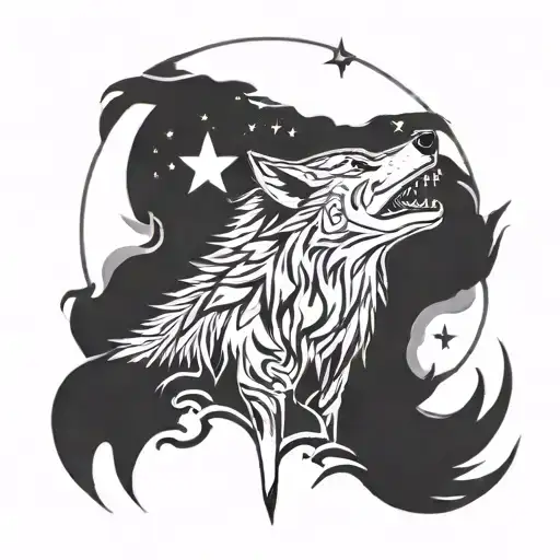 Wolf And Turkish Flag Crescent Moon