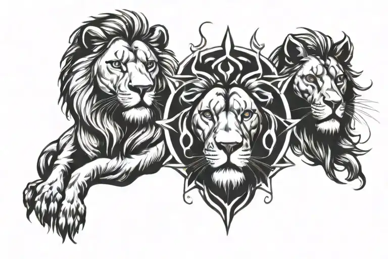 Zodiak Signs Of 2 Lions An Aquarius And Pisces Watching Over Them