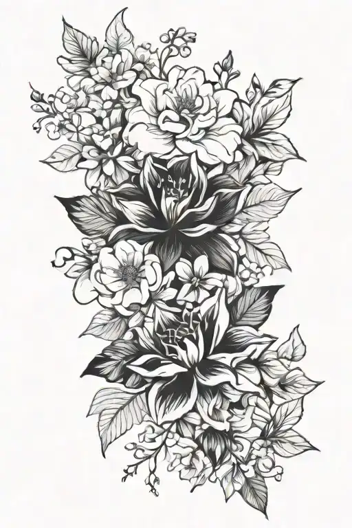 Black And White Flower Bouquet With Flower Pedals Colored