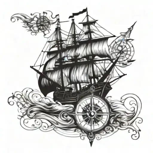 Old Ship And Compass