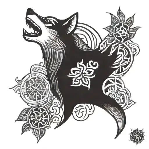 Old Turkish Symbols Integrated And Wolf