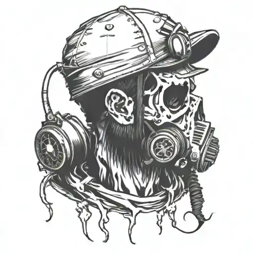 Skull With Beard Plus A Cap And A Gas Mask