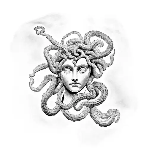 Combine The Image Of Medusa With A Roman Symbol In An Abstract Art Style