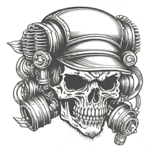 Skull With Beard From The Front Plus A Cap And A Gas Mask