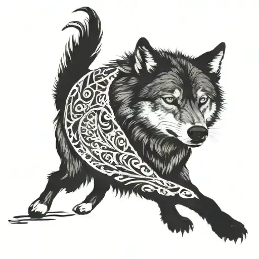 Wolf With A Woman Riding It's Back