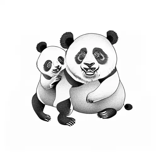 Big Panda With Mommy Bear And Two Little Monkeys