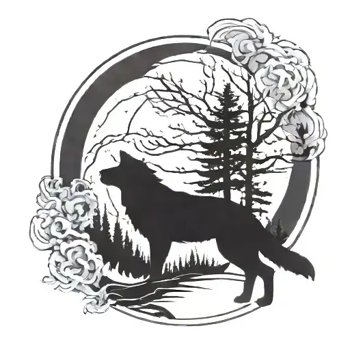 A Majestic Wolf Howling At The Moon With A Silhouette Of A Soldier In The Background