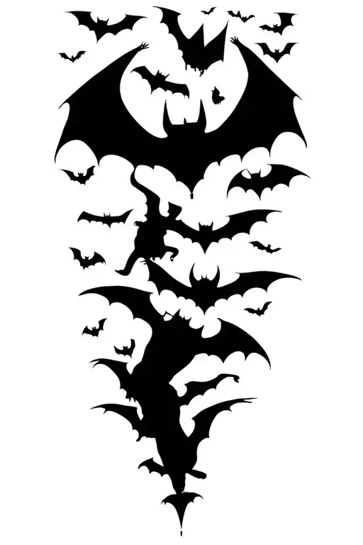 Black Bat Silhouettes Increasing In Size And Random Directions Up A Leg