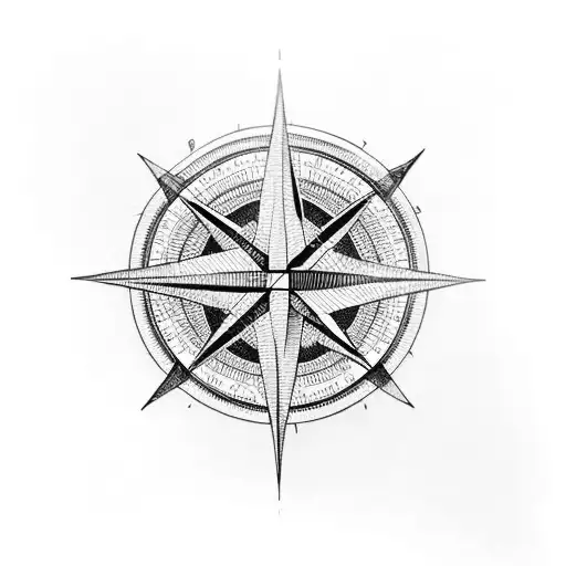 A Blackwork Tattoo Of A Compass With Dollar Signs As The Cardinal Directions