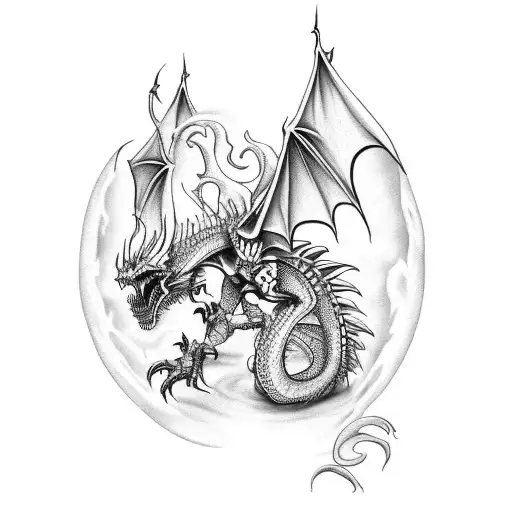 A Skeletal Dragon Emerging From Flames