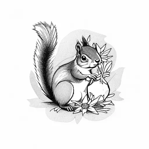 Squirrel Holding A Crystal With Flowers And Crystals
