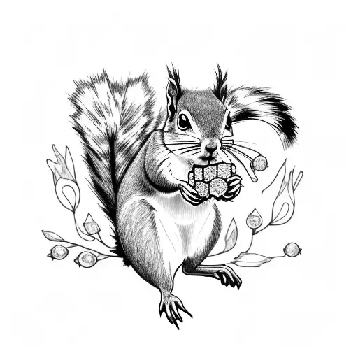 Squirrel Holding A Crystal With Flowers And Crystals