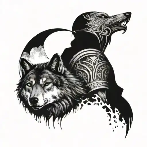 Turk Warrior And Grey Wolf Howling Moon