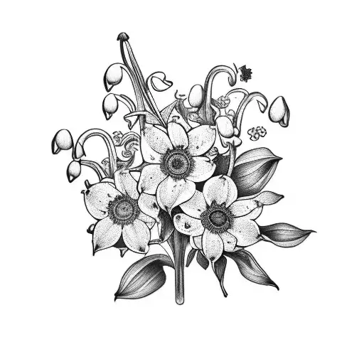 A Bouquet Of Lily Of The Valley And Forget Me Nots And Sunflowers And Poppies