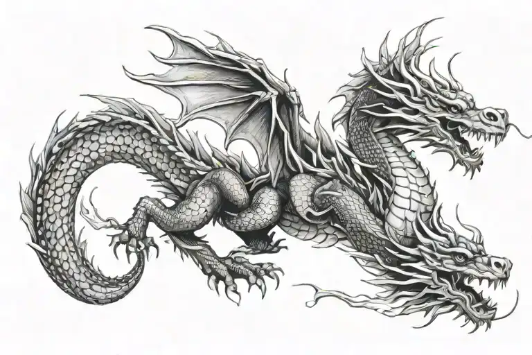 Flying Dragon Tattoo Design Combining