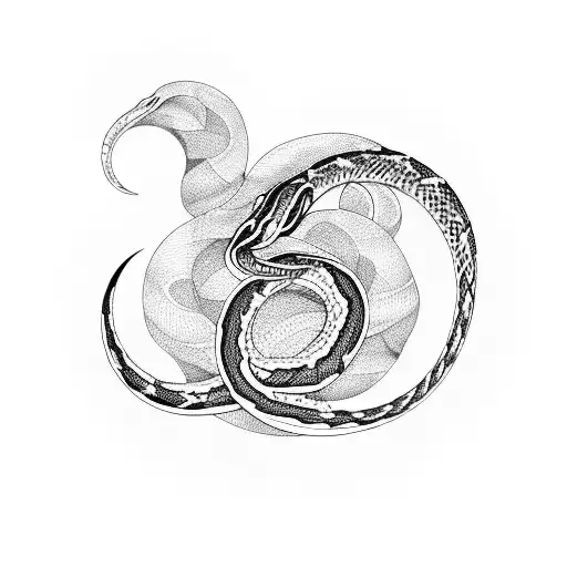 A Snake Coiled Around A Crescent Moon