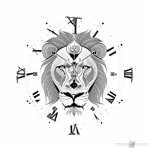 Lion Witg Cross And Clock