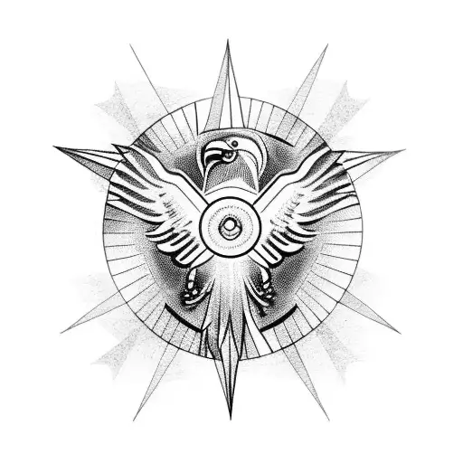 A Mesmerizing Blackwork Design Showcasing An Eagle With A Compass As Its Eye
