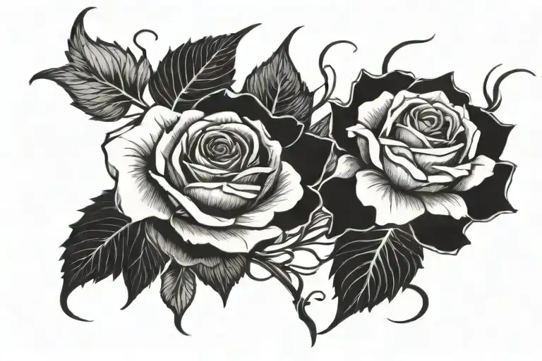 Two Black Roses Without Stems Tied Together