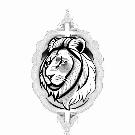 Christian Cross With Lion And Dove