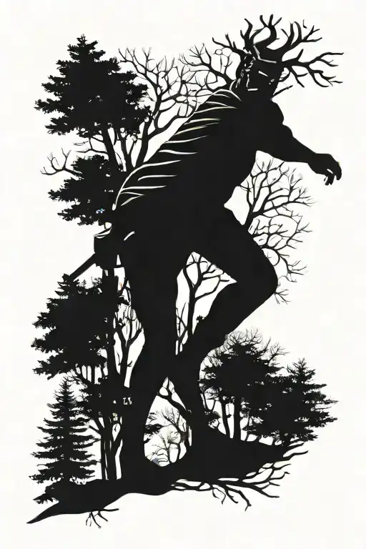 Black Silhouette Of A Man In The Forest
