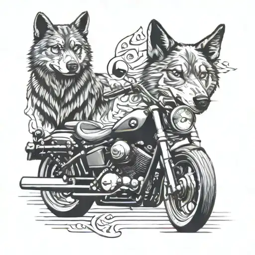 Chopper Motorcycle And Wolf Dog