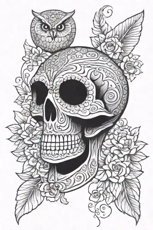 Sugar Skull With Owl Sitting Inside