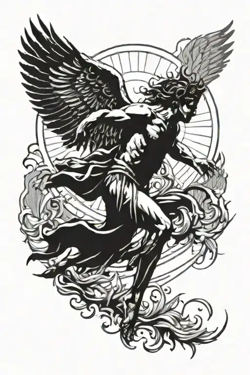 Icarus Falling With The Sun Above Him