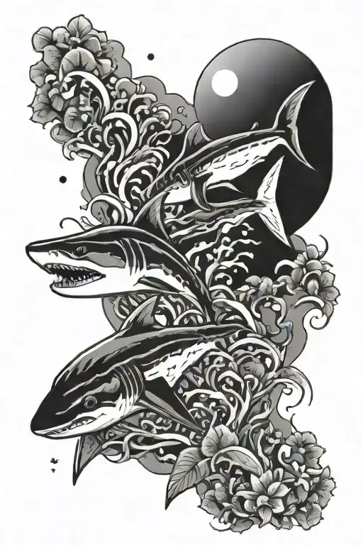 Crescent Moon Shark Swimming Tropical Mountain