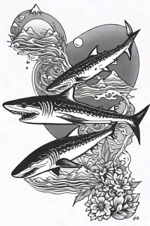 Crescent Moon Shark Swimming Tropical Mountain