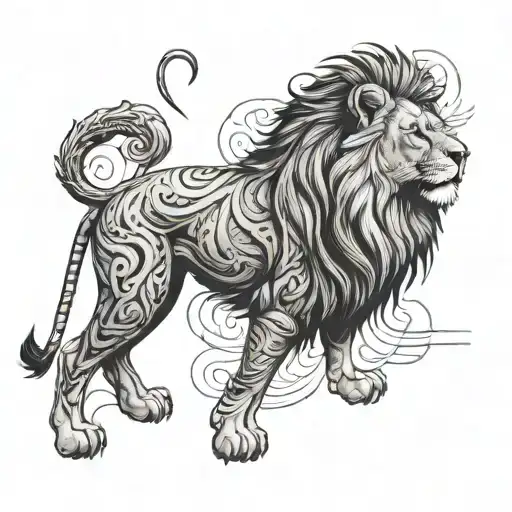 A Lion In The Style Of Chiseled On The Shoulder
