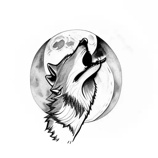 A Wolf Howling At The Moon With A Camera Lens For An Eye