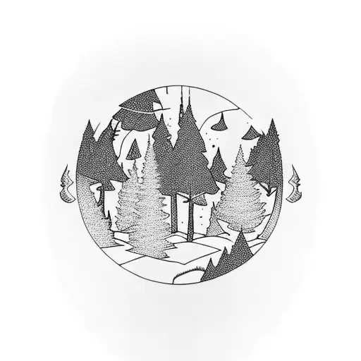 Campfire Surrounded By A Forest Of Pine Trees