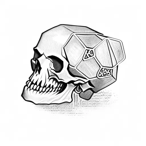 Skull With 20-Sided Dice In Its Mouth