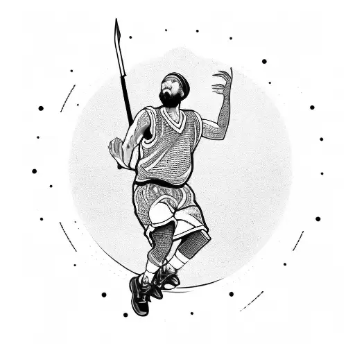 A Basketball Player Shooting A Hoop With A Sword Instead Of A Basketball