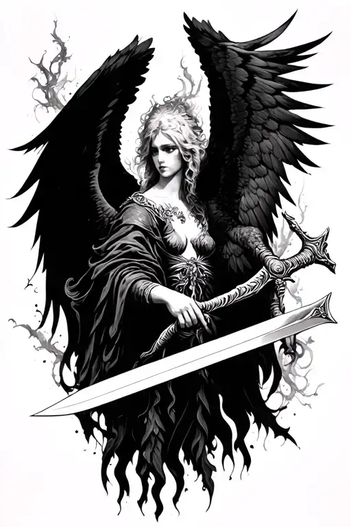 Fallen Angel Holding A Sword