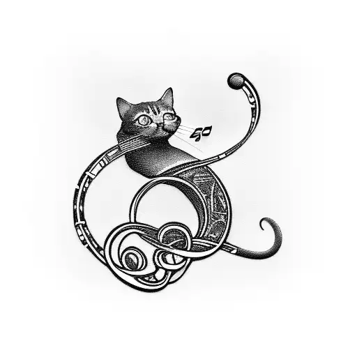 Musical Notes Intertwined With Cat Silhouettes