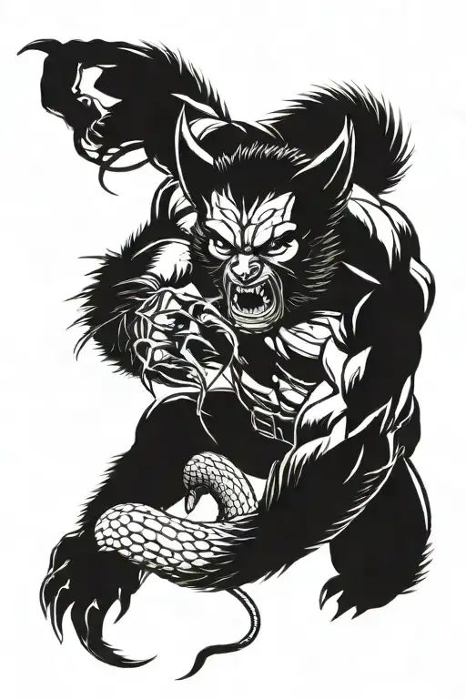 Wolverine Animal Fighting A Snake