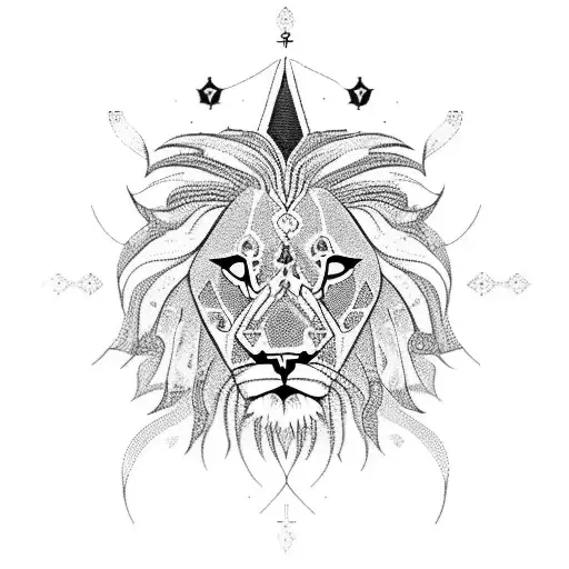 A Majestic Lion Surrounded By Religious Symbols