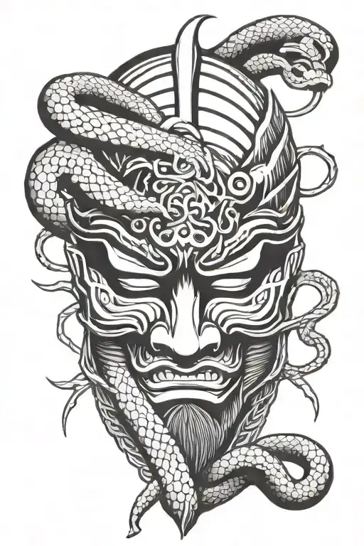 Samurai Mask And Snake Wrapped