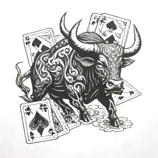 Bull And Poker Cards With Supernatural Symbol