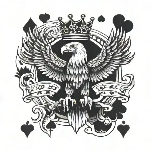 Eagle And Poker Cards With A Crown