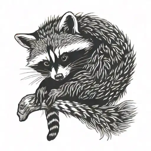 Raccoon Hugging A Black Cat