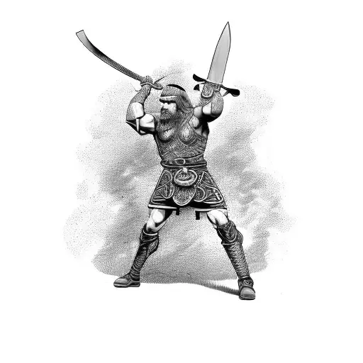 A Celtic Warrior Wielding A Sword And A Battle Axe In A Fierce Stance